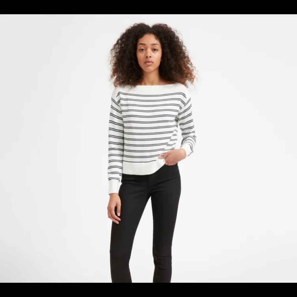 Everlane (SM) boat neck French inspired sweater, navy stripes.